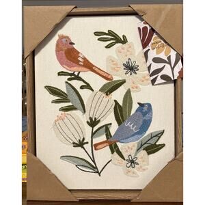 New BP Home Textile Embroidered Woven Wall Art Flower Bird Home Decor 12" x 15”